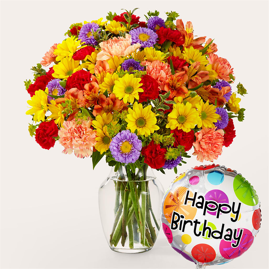 Kaleidoscope Bouquet with Birthday Balloon – Colonial Nursery Garden Center, Ladysmith WI