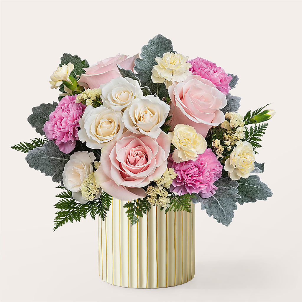 Blissful Moments Bouquet with Ivory Vase – Colonial Nursery Garden Center, Ladysmith WI