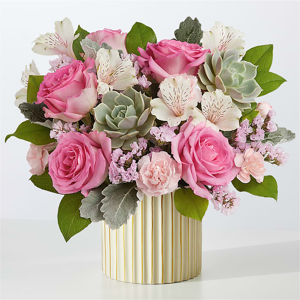 Dusty Rose Bouquet with Ivory Vase – Colonial Nursery Garden Center, Ladysmith WI