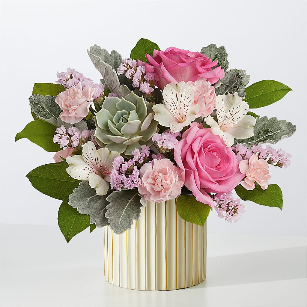 Dusty Rose Bouquet with Ivory Vase – Colonial Nursery Garden Center, Ladysmith WI