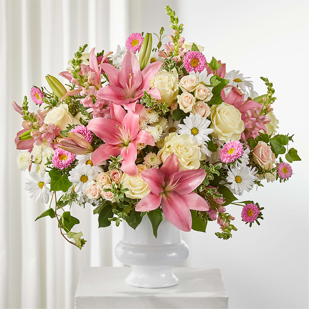 Empathetic Blooms Urn Arrangement – Colonial Nursery Garden Center, Ladysmith WI