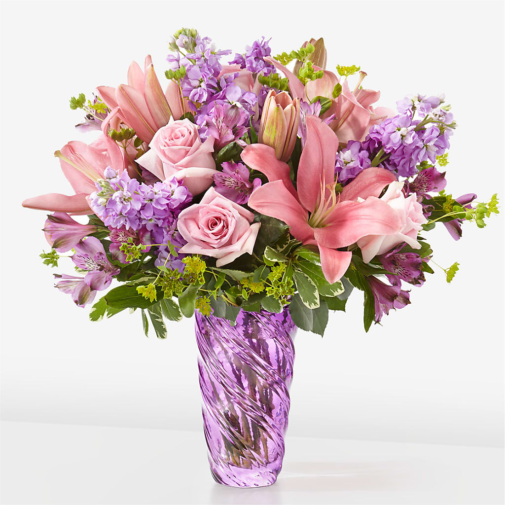 Precious Petals Bouquet with Luxe Swirl Vase – Colonial Nursery Garden Center, Ladysmith WI