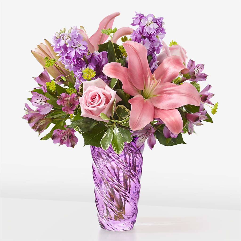 Precious Petals Bouquet with Luxe Swirl Vase – Colonial Nursery Garden Center, Ladysmith WI