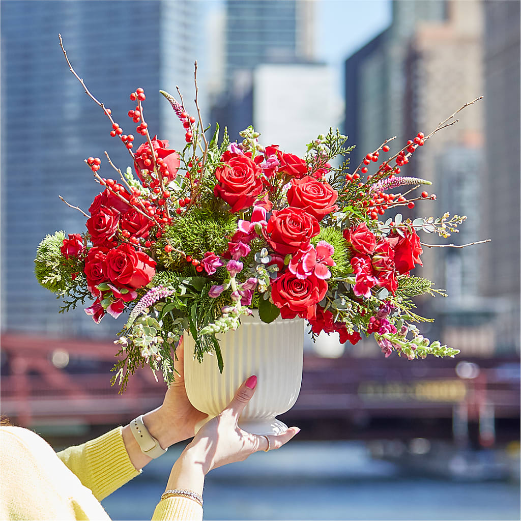 Big Red Bow Bouquet –  Colonial Nursery Garden Center, Ladysmith WI