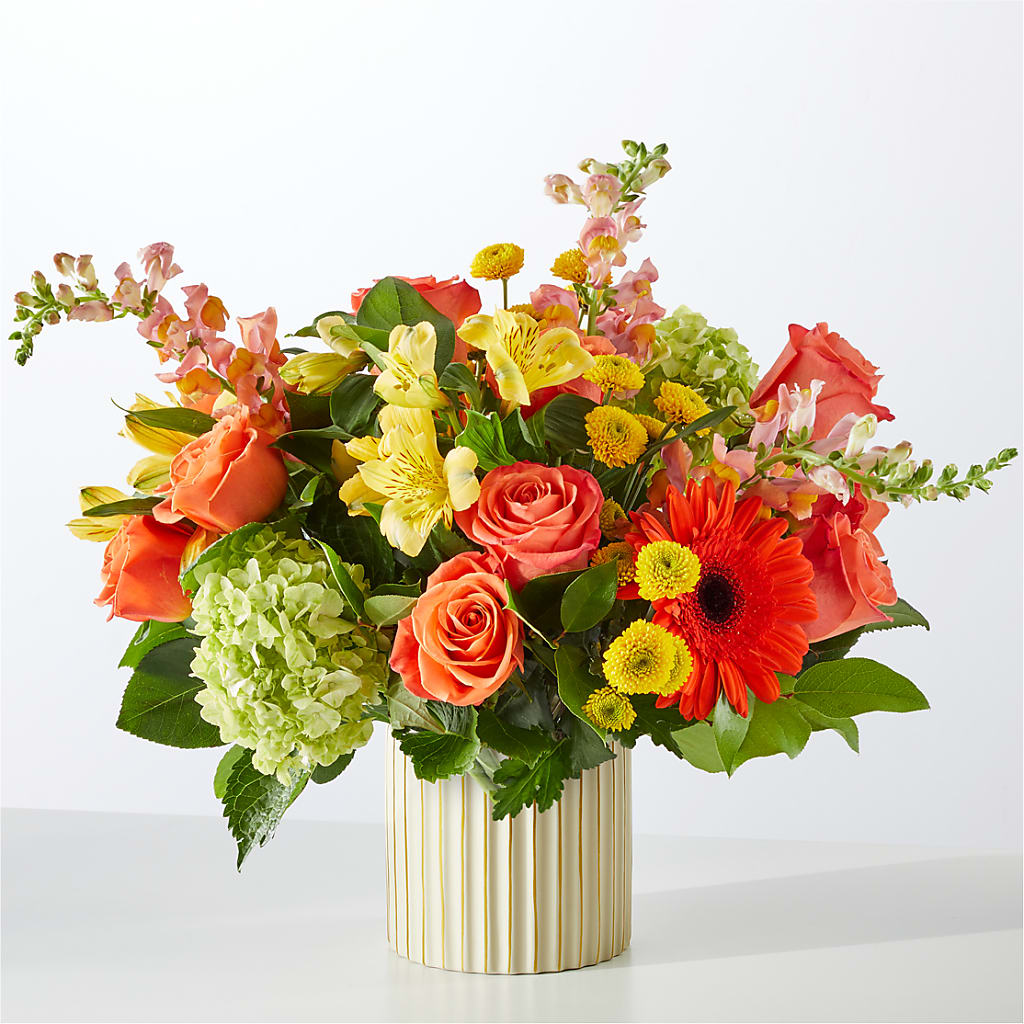 Autumn Sunshine Bouquet with Ivory Vase –  Colonial Nursery Garden Center, Ladysmith WI
