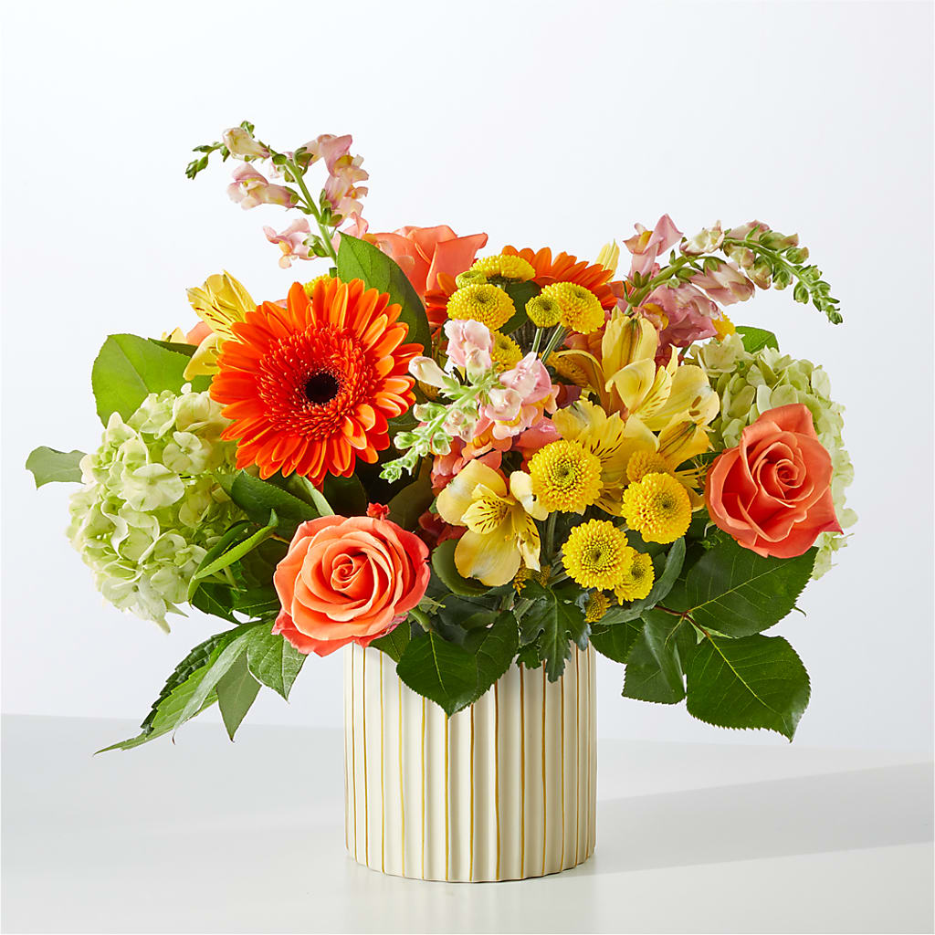 Autumn Sunshine Bouquet with Ivory Vase –  Colonial Nursery Garden Center, Ladysmith WI