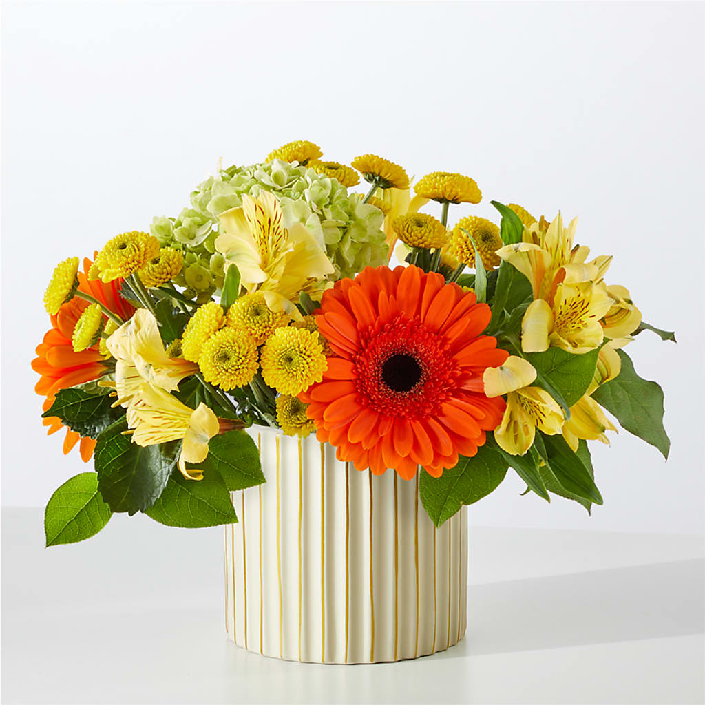 Autumn Sunshine Bouquet with Ivory Vase –  Colonial Nursery Garden Center, Ladysmith WI
